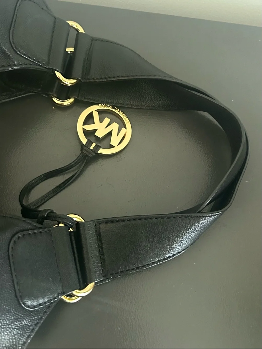 Michael Kors Black Pebbled Leather Gold Chain Grommet Hobo Shoulder Bag